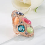 Rose Gold Color Colorful Imitation Opal And Multi-Colored Cubic Zirconia Ring R2