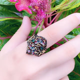 Black & Gold Color Metal With Enamel and multi-Colored Cubic Zirconia Ring R30