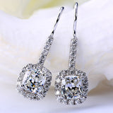 Silver Statement Cushion Cut Cubic Zirconia Hook Earrings E37