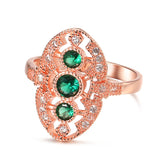 Rose Gold Hollow Oval Shape With Green & Colorless Cubic Zirconia Ring R15