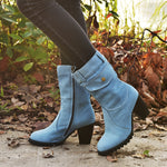 Unique Denim Design Mid-Calf Pocket, High Heel Boots 100