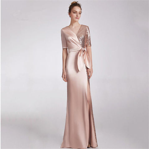 V-Neck Elegant Half-Sleeve Evening Dress with Elegant Bow 29