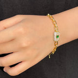 Trendy Cuban Link Chain of Yellow Gold Color, Green & Colorless Cubic Zirconia Stones Bracelet B1