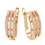 Rose Gold Color Geometry Three Rows Paved Cubic Zirconia Latch Back Earrings E32