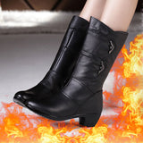 Low Calf Square Heels, Zipper Closure PU Leather with 2 Metal Decoration on each Boot 83