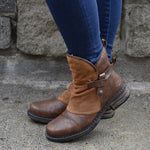 Ankle Height, Plush Lining, Zipper Closure with Belt Strap accessory Low Heel Pu Leather Boots 51