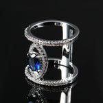 Fancy 2 Rings Silver Colored Bridged By Marquise Shape Silver Color, Oval Blue Cubic Zirconia Ring R36