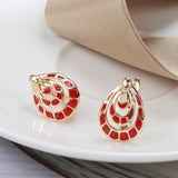 Unique Red Enamel Geometric Rose Gold Color Latch Back Earrings E39