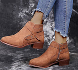 Ankle Boots, Zipper Closure Mid Heels Pointed Toe, Pu Leather Boots 75