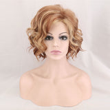 Short Wavy Fluffy Blonde Light Brown Bob Synthetic Wig (50)