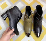 PU Leather Pointy Short Tube Mid Heel Boots 64