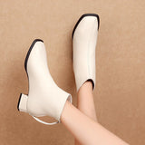 Ankle Boots, Square Toe, Zipper Closure, Square Heels Comfortable Pu Leather Boots 78