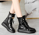 Warm with Plush Material Ankle Boots, Flat Platform Pu Leather Boots with Metal Buckle Lock 65