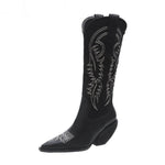 Pointed Toe, Thick Heel, High Tube, PU Leather Embroidered Boots 77