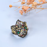 Black & Gold Color Metal With Enamel and multi-Colored Cubic Zirconia Ring R30