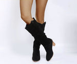 Calf High High Heel, Pointy Toe, Slouch Long Faux Suede Boots 59