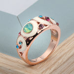 Gold Color White Enamel Multicolor Cubic Zirconia Ring R3