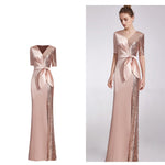 V-Neck Elegant Half-Sleeve Evening Dress with Elegant Bow 29