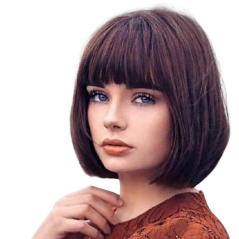 Female 10 Inches Short Bob Synthetic Hair Wig with Bangs (03)