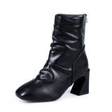 Pleated Sexy High Heels PU Leather Fashion Boots 01