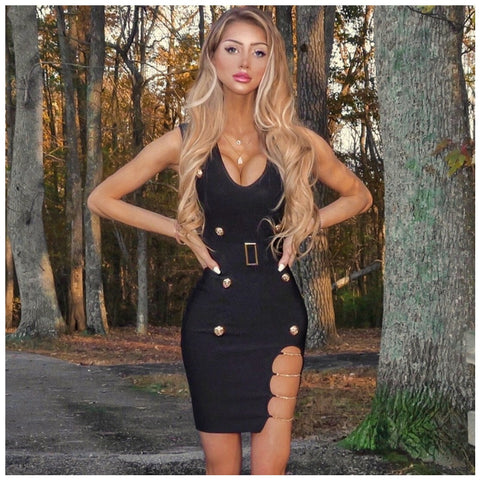 Sexy Style Halter Top Bandage Bodycon Evening Party Dress with Chains 151