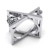 Punk Unique Shape X Cross Women's Finger Silver Color Ring with Cubic Zirconia R46