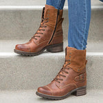 Ankle, Lace Up Motorcycle PU Leather Boots with Buckle 28