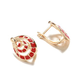 Unique Red Enamel Geometric Rose Gold Color Latch Back Earrings E39