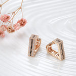 Rose Gold Color with Black and Colorless Cubic Zirconia Huggies Back Earrings E35