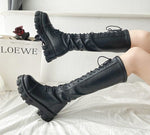 Fashion Lace Up, Long Tube Boots, Platform Black PU Leather Knee High Boots 68