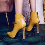 Patent PU Leather, Short Pointed High Heels Boots with Zipper Closure 37