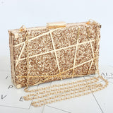 Metal Evening Geometric Hollow Pattern Gold Sequin Clutch Bag/Purse 17