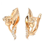 Rose Gold Color Rose Shape with Cubic Zirconia Latch Back Earrings E4