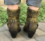 Ankle High, Vintage Block Heels Short PU Leather Boots with Zipper with Rivets 33