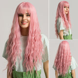 Long Multi Colored Water Wave Synthetic Wigs with Bangs (36)