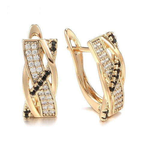 Hot Rose Gold Color with Black and Colorless Cubic Zirconia Latch Back Earrings E33