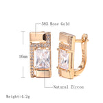 Rose Gold Color Rectangular Cubic Zirconia Latch Back Earrings E24