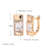 Rose Gold Color Rectangular Cubic Zirconia Latch Back Earrings E24