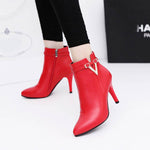 Stiletto High Heels with Zipper Closure Style & Choice of Flock or PU Leather Sexy Boots 82