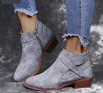 Ankle Boots, Zipper Closure Mid Heels Pointed Toe, Pu Leather Boots 75