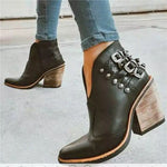 Women Ankle Boots, High Heels with 5 vintage Belt Buckle Accessories Boots 40