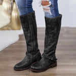 Knee High, Low Heel,  Warm PU Leather Zipper Closure, Platform Long Boots with Belt Buckle 66