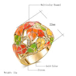 Gold Color Mosaic Enamel Stained Glass look With Cubic Zirconia Ring R35