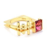 Yellow Gold Color Red and White Cubic Zirconia Geometric Ring R74