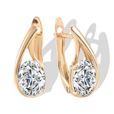 Rose Gold Color Oval Cubic Zirconia Latch Back Earrings E21