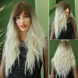 Long Multi Colored Water Wave Synthetic Wigs with Bangs (36)