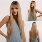 Long Straight Hair Multi Colored Synthetic Wigs with Bangs (37)