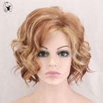 Short Wavy Fluffy Blonde Light Brown Bob Synthetic Wig (50)