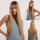 Long Various Colors Smooth Synthetic Wigs with Bangs (39)