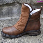 Ankle Height, Plush Lining, Zipper Closure with Belt Strap accessory Low Heel Pu Leather Boots 51